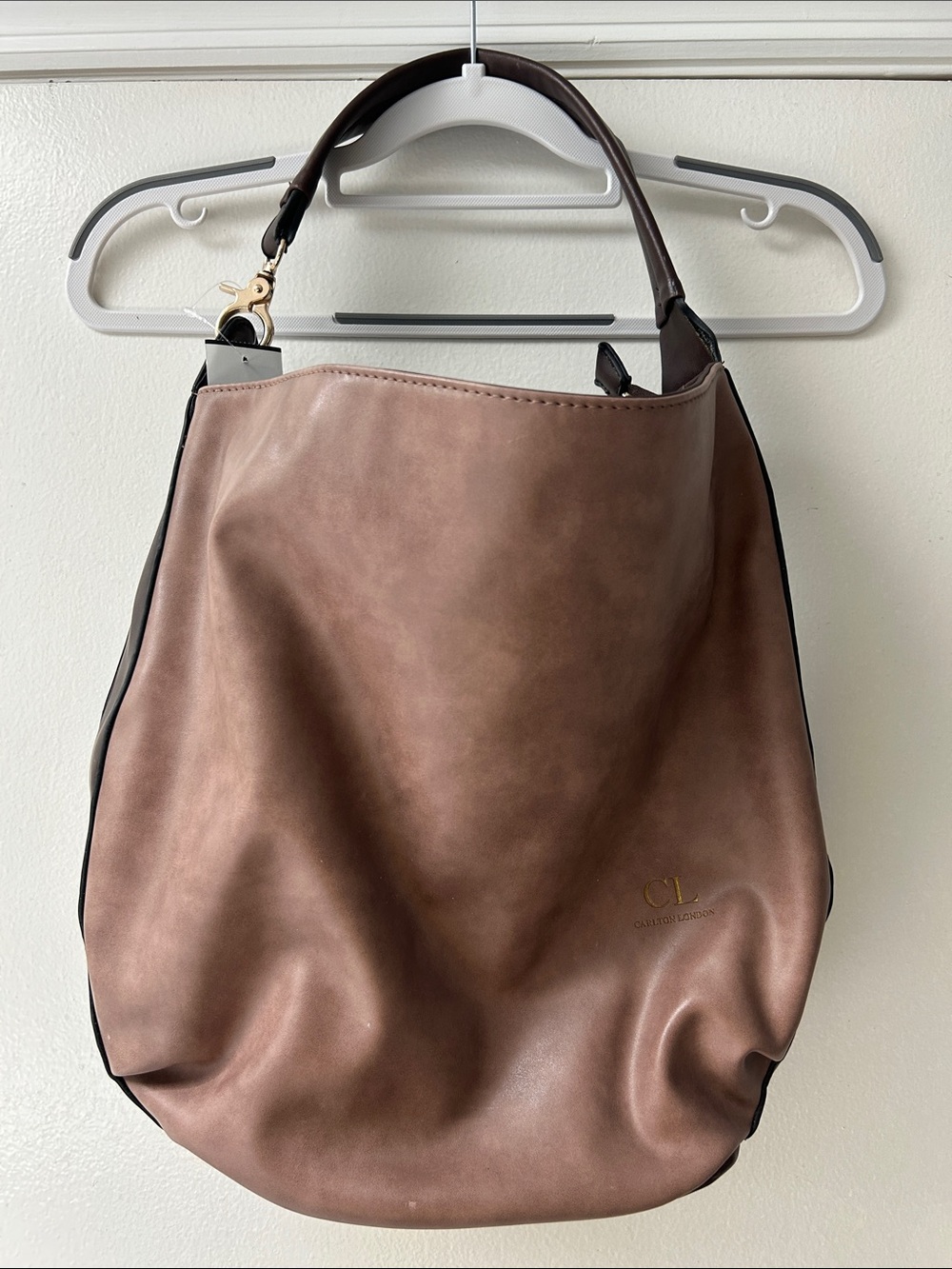 Soft Brown Shoulder Hobo Bag with Dark Trim